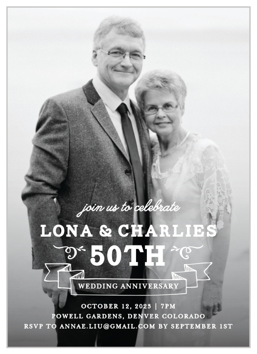 Select your most cherished photo to commemorate the life you shared with your beloved for the Banner Year Anniversary Invitations. 