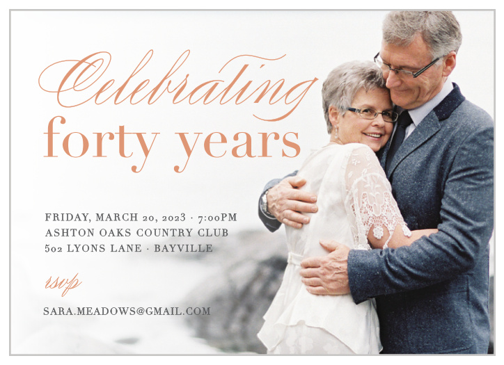Commemorate a lifetime together while surrounded by the people you cherish with the Timeless Love Foil Anniversary Invitations!