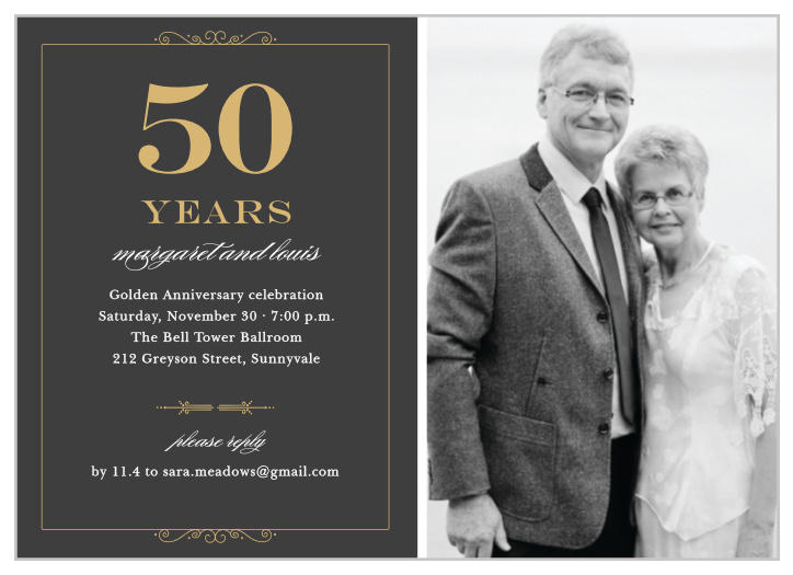 Celebrate many years of love and devotion with the Golden Years Foil Anniversary Invitations!