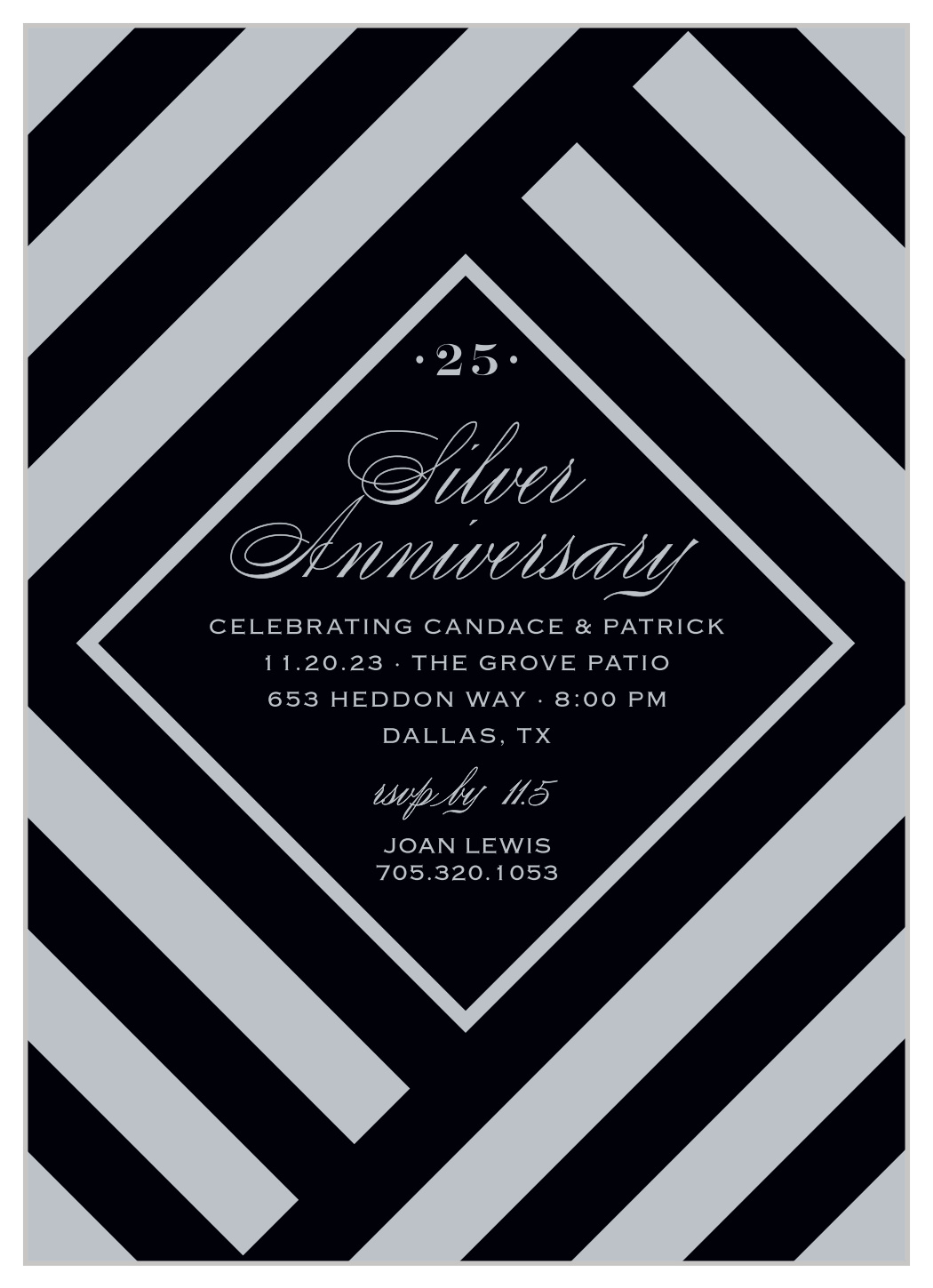 Silver Stripes Anniversary Invitations