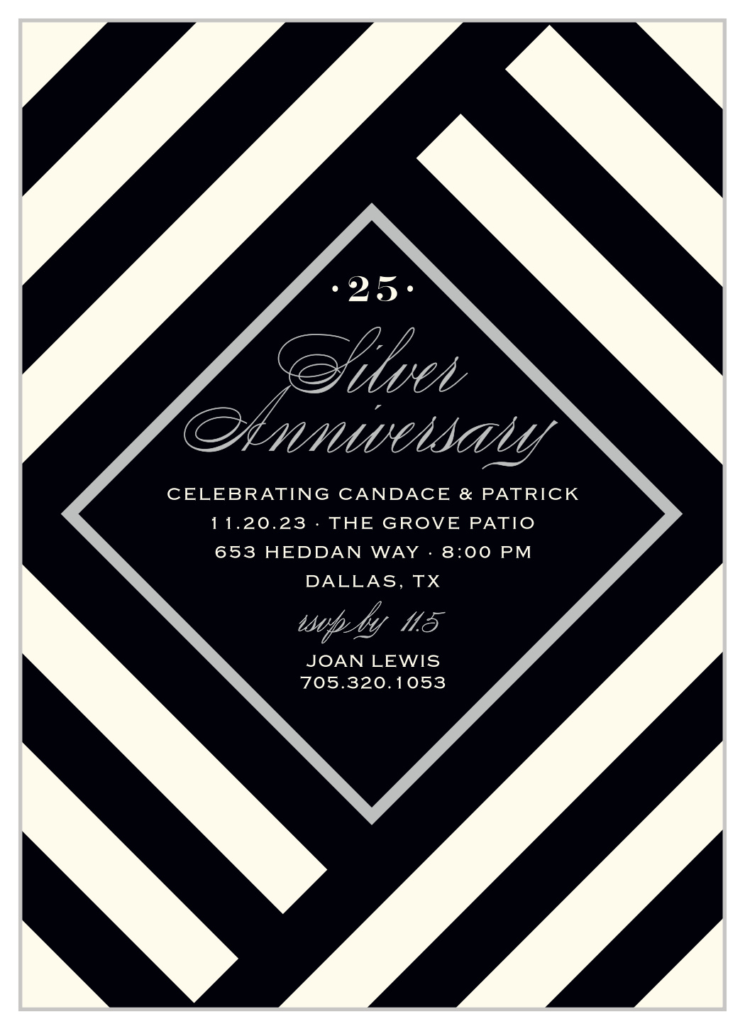 Silver Stripes Foil Anniversary Invitations