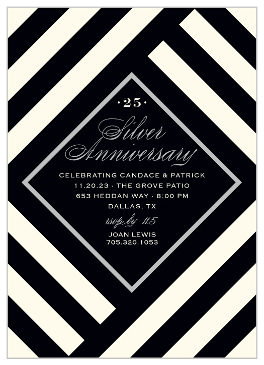 The Silver Stripes Foil Anniversary Invitations are modern and bold in design.