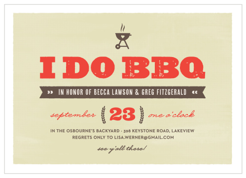 For a grilling-great-time, choose our beautifully classic I Do BBQ Engagement Party Invitations.