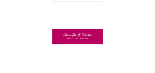 The very berry colored Garden Romance Belly Bands are designed to contrast against the dark grey of the rest of your Garden Romance wedding suite.