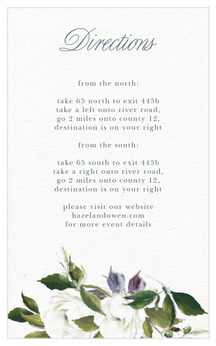 The Elegant Aristocrat Direction Cards feature a gorgeous display of vintage painted blooms atop a textured canvas background.