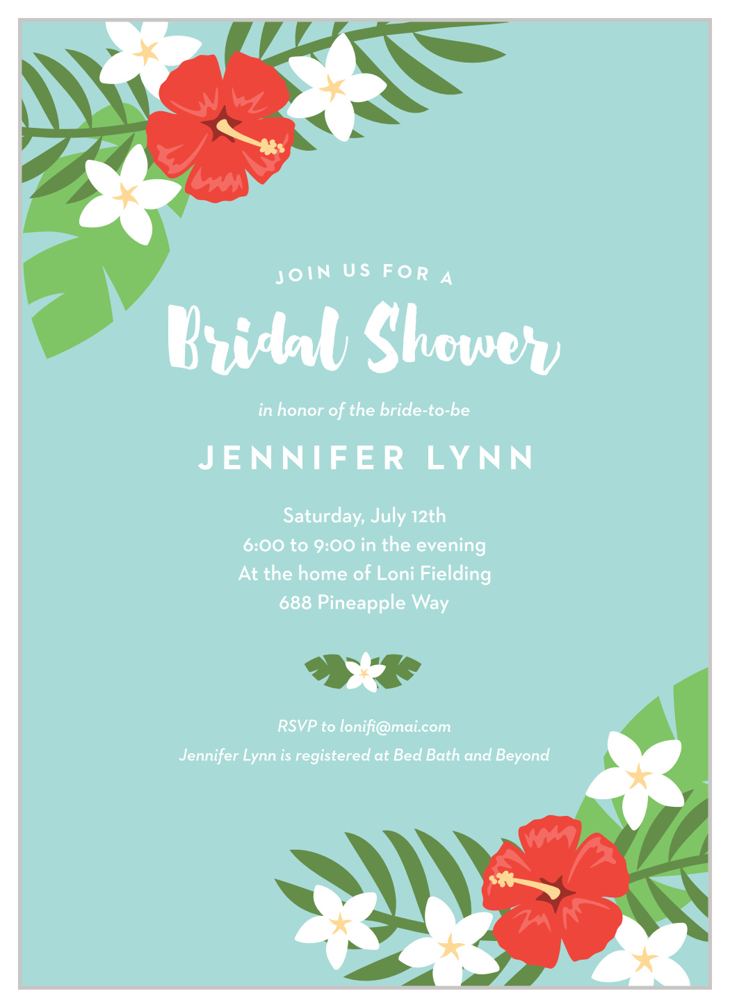 Hawaiian Aloha Bridal Shower Invitations