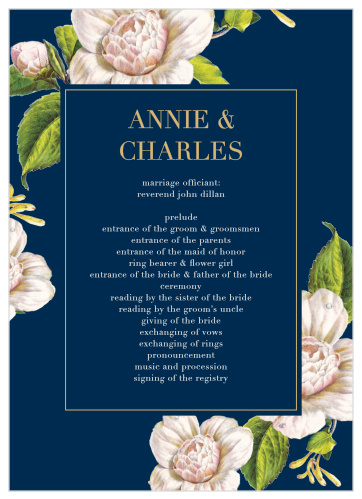 Take a stroll through a garden lit by moonlight with the Moonlit Honeysuckle Foil Wedding Programs.