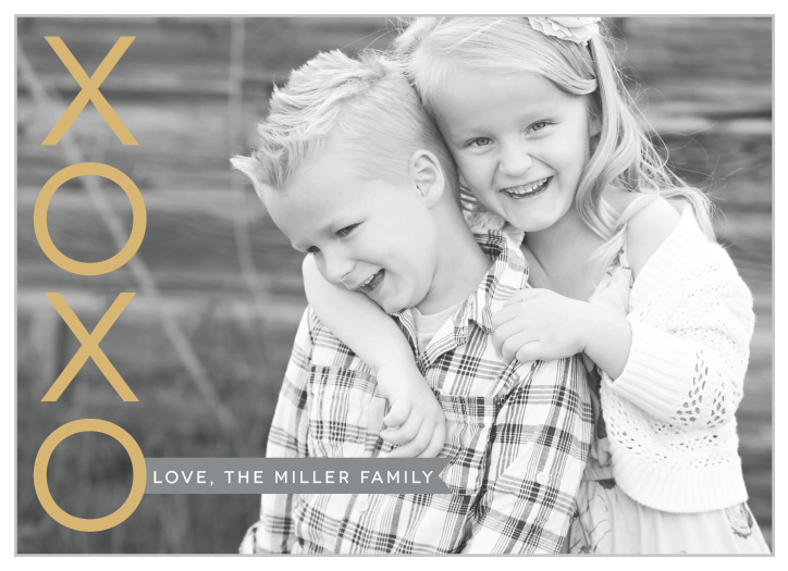 Upload your favorite current photo of your family to create the perfect background for our XOXO Banner Foil Valentine's Day Cards.