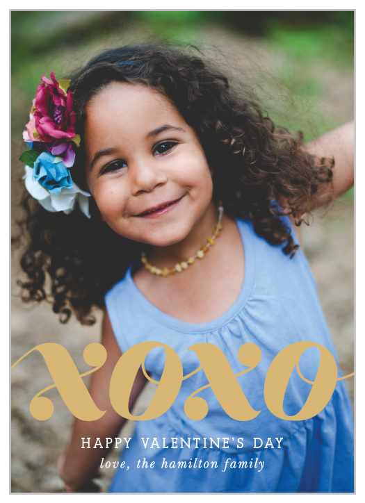 The Big XO Foil Valentine's Day Cards use your heart warming photo as the background with a big "XOXO" scrawled atop it in our notorious raised gold foil.