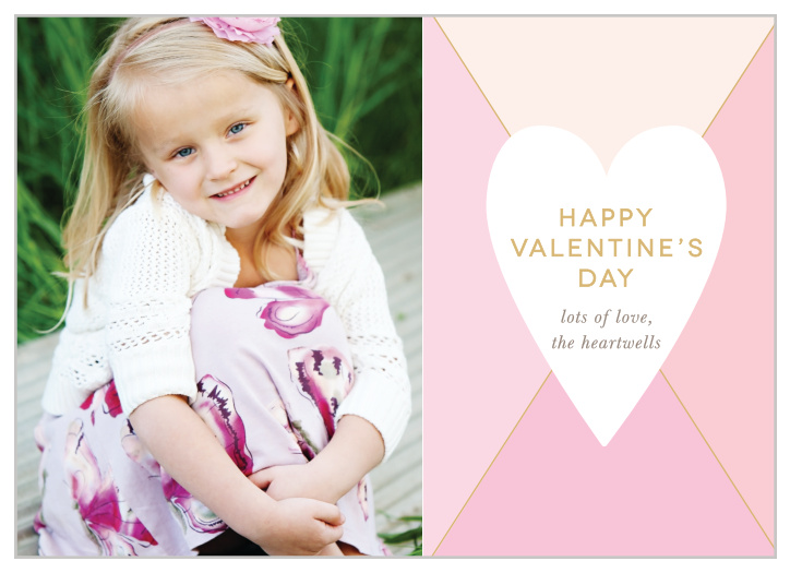 The Prism Heart Foil Valentine's Day Cards have a white heart topped with a gold foiled greeting atop a prism in soft pinks. 