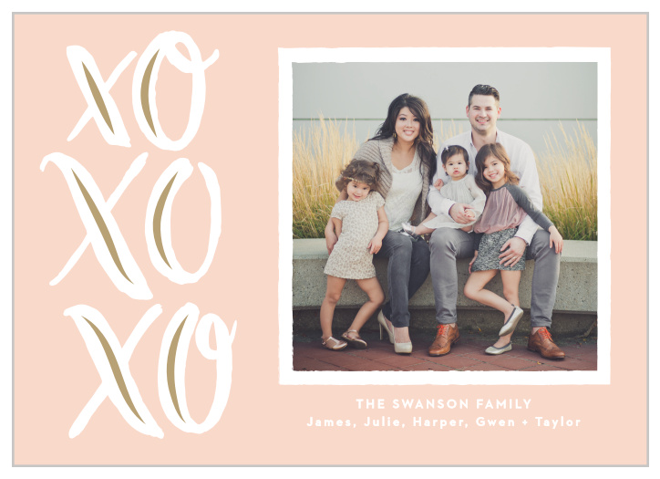Three XOs descend alongside your framed snapshot, with dark gold "graham" accents and a ballet pink background for the Snapshot XO Valentine's Day Cards.