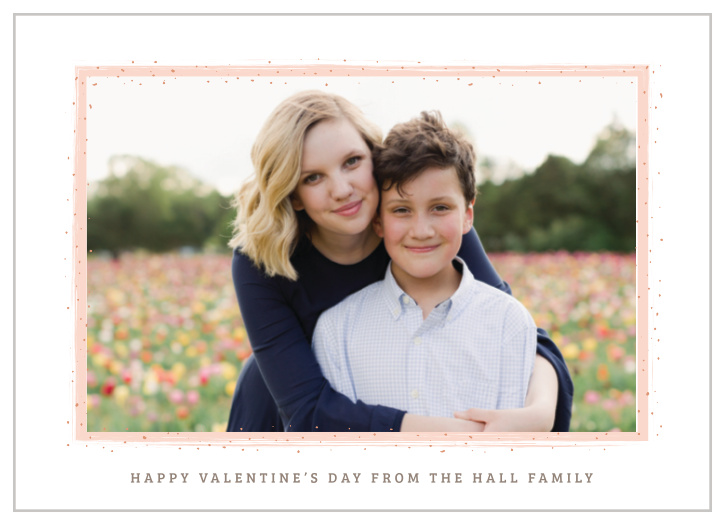 The Dotty Border Foil Valentine's Day Cards simply use your photo and a painted ballet pink frame speckled with raised rose gold foil as an expression of your love.