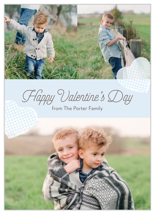 The Stitches of Heart Valentine's Day Cards are decorated with multiple photos, retro fonts, and stitched hearts. 