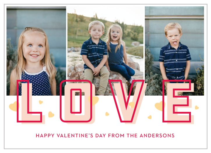 A giant "LOVE" bursts from the Bursting Love Valentine's Day Cards.