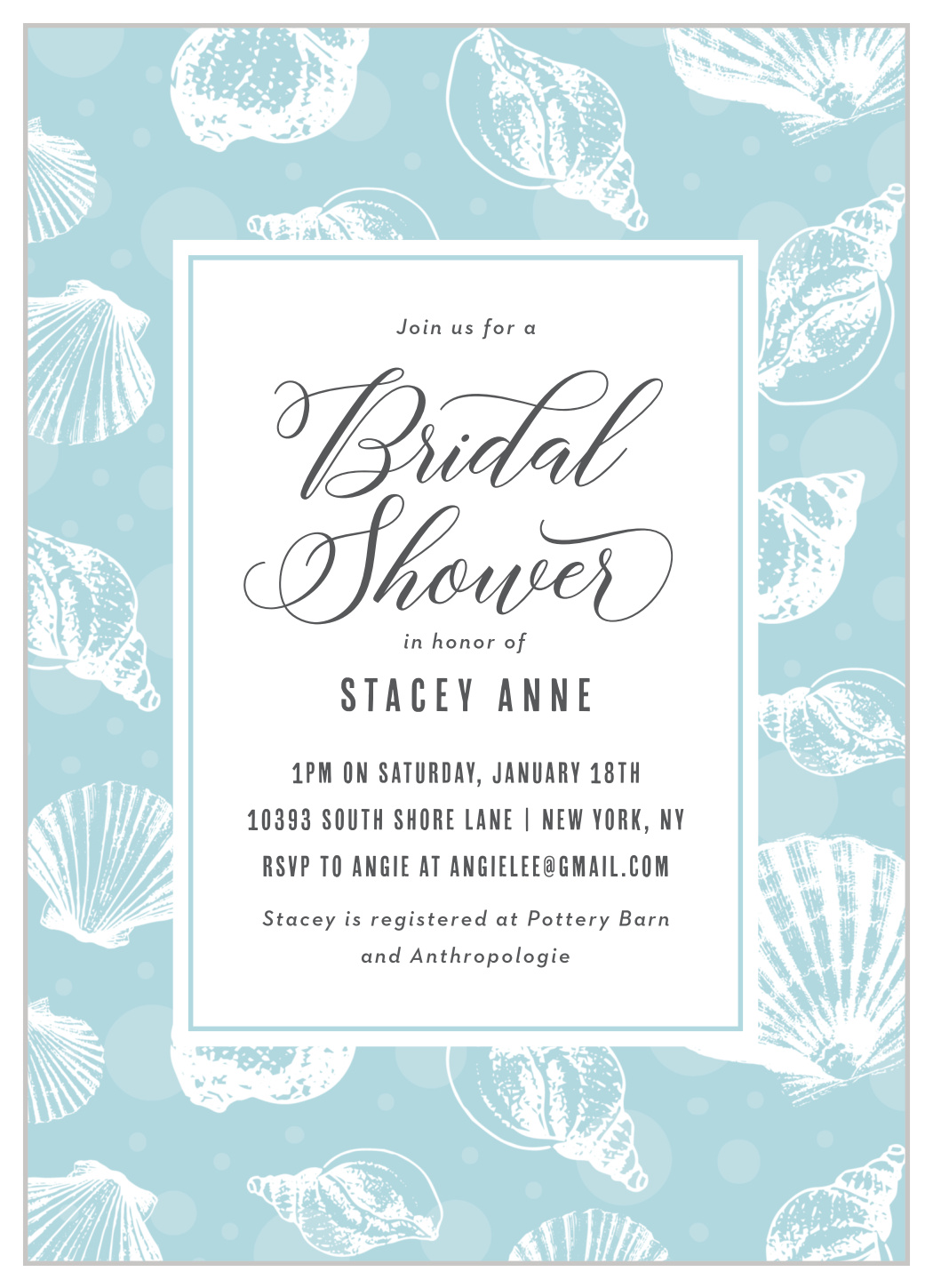 Seashell Pattern Bridal Shower Invitations