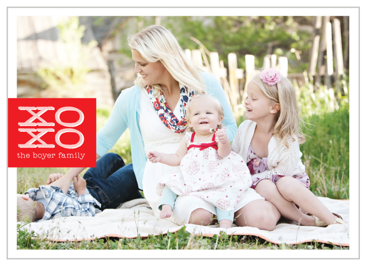 The XOXO Tag Valentine's Day Cards have your photo with a red tag holding a 3d xoxo atop.
