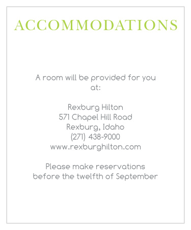 Your guests will appreciate the convenience of an accommodation card.