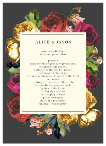 Guide your guests through every moment, and every member, of your wedding party with our Rose Floristry Wedding Programs.