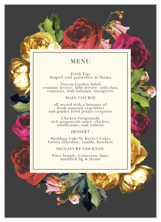 Share with your guests the treats you have in store with our Rose Floristry Menus.