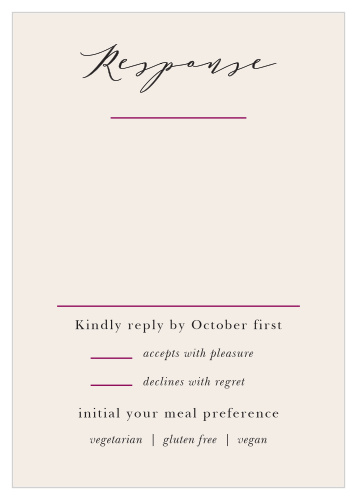 Tally up all of your guests, as well as their individual needs, with our stunning Mallow Response Cards.