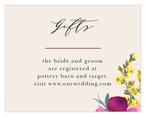 To ensure that the gifts you receive are ones you actually need, use our Mallow Registry Cards to direct your guests to the location of your registry.