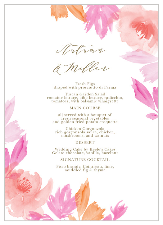 Let your guest know what they can eat at your wedding using the Water Rose Wedding Menus.