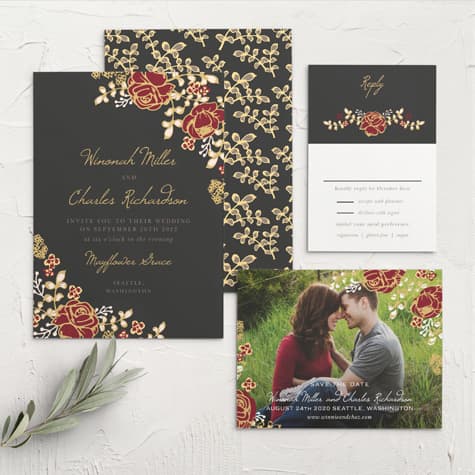 Opulent Floweret Foil Wedding Invitations