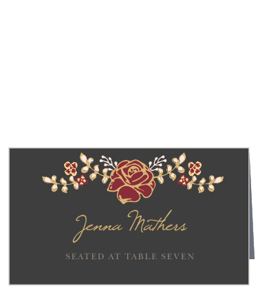 Personalize the Opulent Floweret Foil Place Cards colors and fonts to coordinate with your wedding theme.