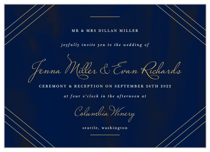 The background of our Indigo Infatuation Wedding Invitations takes inspiration from the midnight waters of the ocean itself, the deep blue patterns as inscrutable as the love you share with each other.