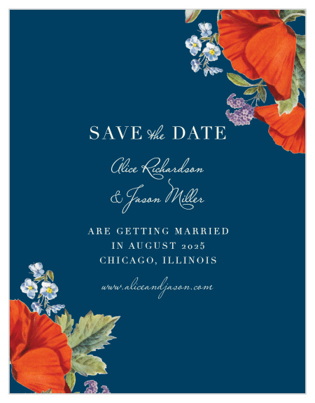 Your guests will be sure to mark their calendars with your wedding date once they receive a gorgeous Heliotrope Blooms Save-the-Date Cards.