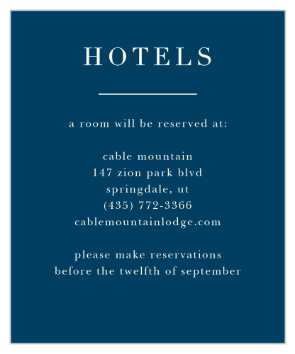 Simple, clean, and with an undeniable elegance, our Heliotrope Blooms Accommodation Cards are fantastic for guiding your guests to the best local hotels, ensuring that their days prior to the wedding are as comfortable as yours afterward.