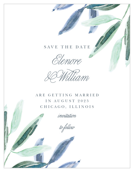 Guarantee that your guests mark their calendars well in advance of your wedding with our gorgeous Olive Leaves Save-the-Date Cards.