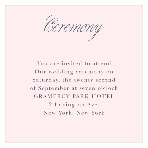 Make sure your guests know the ceremony details using the Melodious Melanie Ceremony Cards.
