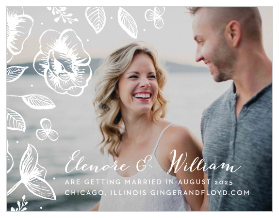 Choose your favorite engagement photo to serve as the background of our Fleur Magnifique Foil Save-the-Date Cards.