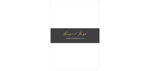Our Fleur Magnifique Foil Belly Bands allow you to celebrate your wedding day with simplicity: featuring only your names in a flowing foil script and your wedding location in a neat, white print, these bands are a perfect finishing touch for your wedding invitations.