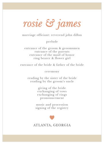 With the Sophisticated Shimmer Foil Wedding Programs add your ceremony schedule to the front of this design in the font of your choice.