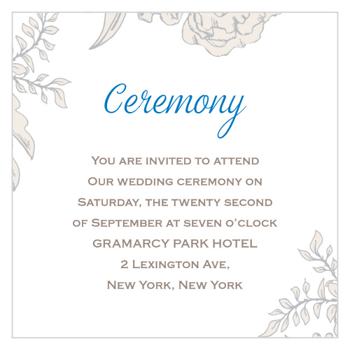 Make sure your guests know the ceremony details using the Peony Draped Ceremony Cards.