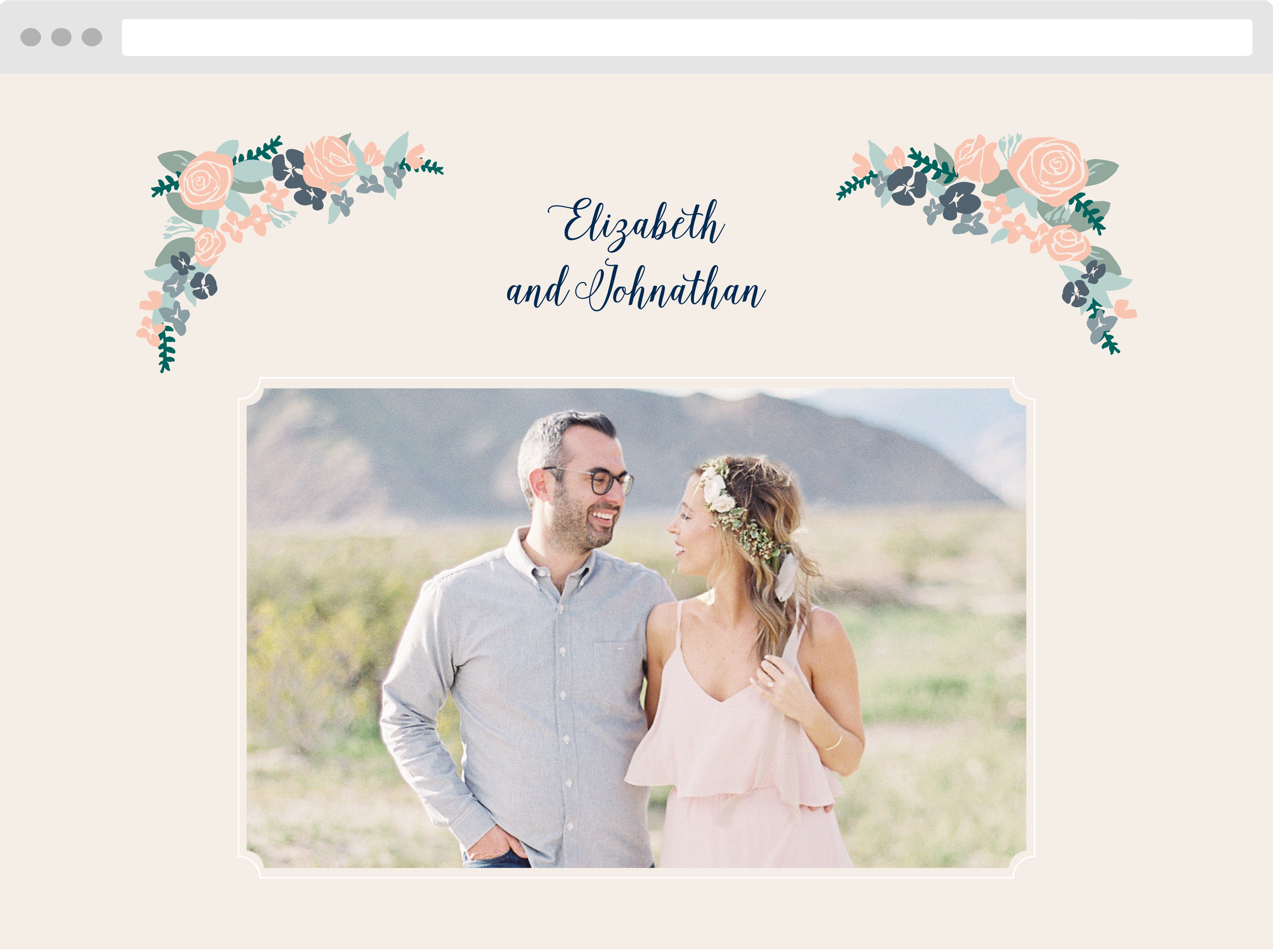 Illustrated Corner Wreath Wedding Website