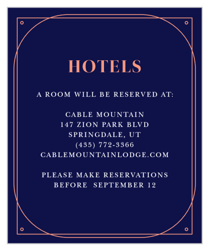 Inform your guests of the best places to stay when they come to your wedding using our striking Royal & Rose Accommodation Cards.