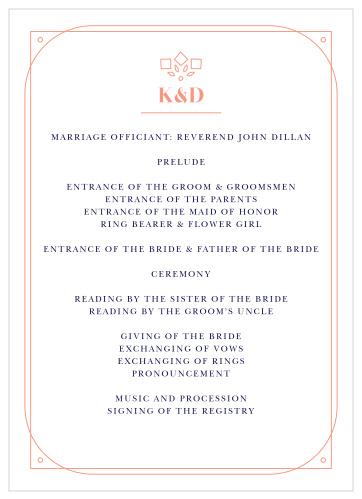 A beautiful keepsake, our Royal & Rose Wedding Programs will help outline your ceremony, as well as identifying the members of the wedding ceremony.