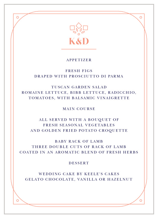 Have your guests excited to dive in before they even see the food with our Royal & Rose Wedding Menus! 