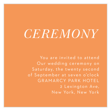 For your incredibly intimate ceremony, use our delightfully designed Angular Color Ceremony Cards.