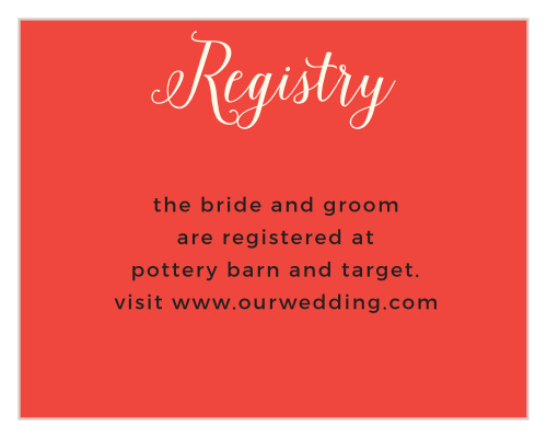Simple and straight to the point, our gorgeous Beach Geek Registry Cards feature a stunning red background, a swirling white calligraphy for the title, and clean-cut black text for the details, ensuring that your guests have all the information they need.