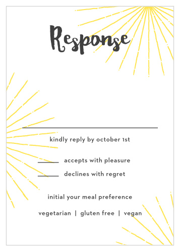 Titled by a soft script and surrounded by bright yellow bursts of light, our stunning Big Ampersand Response Cards are perfect for ensuring that you're prepared for every one of your guests.
