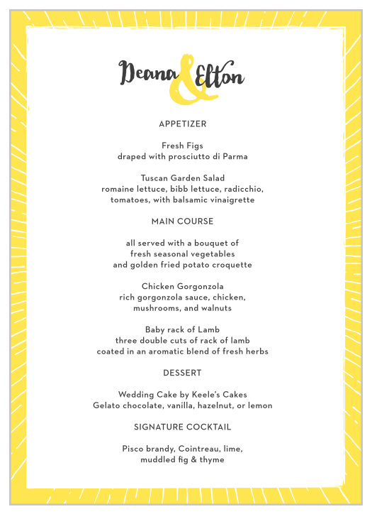 Big Ampersand Wedding Menus will guarantee that your guests' mouths are watering before they even see their plates.