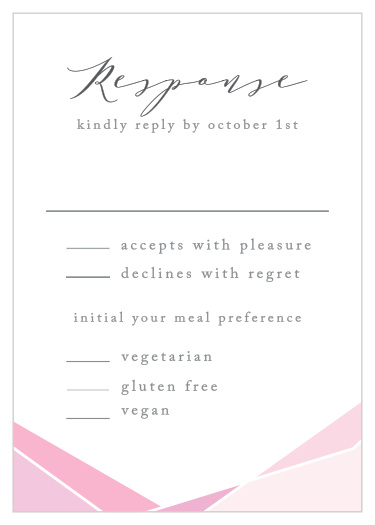 A gorgeous cursive titles our Playful Lines Response Cards, hovering just above the neat print and soft lines that your guests use to declare their intent.