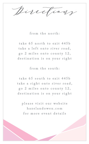 A gorgeous cursive titles your Playful Lines Direction Cards, hovering just above the neat print that guides your guests through each turn and twist on the way to your wedding venue.