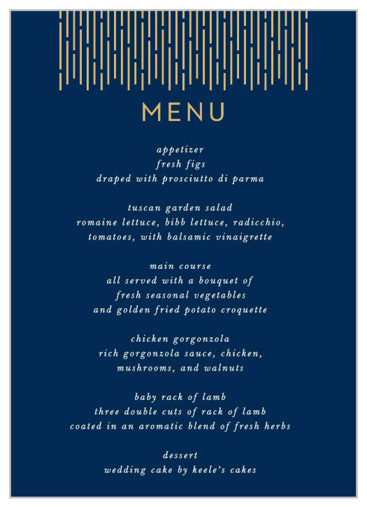 Our Lovely Lines Wedding Menus are a flashy yet subtle take on the retro designs of the 1920s.