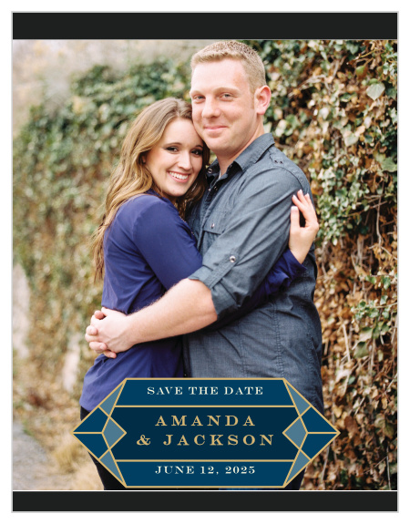 Our Gem Prism Save-the-Date Magnets strive to keep the focus on the two of you as a happy couple: your favorite engagement photo serves as the background for the magnet, while a resplendent gemstone decorates the bottom of the magnet and contains all of your wedding details for your guests.