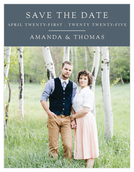 The highlight of our Soft Morning Save-the-Date Cards is, as it should be, the two of you as a beautiful couple.